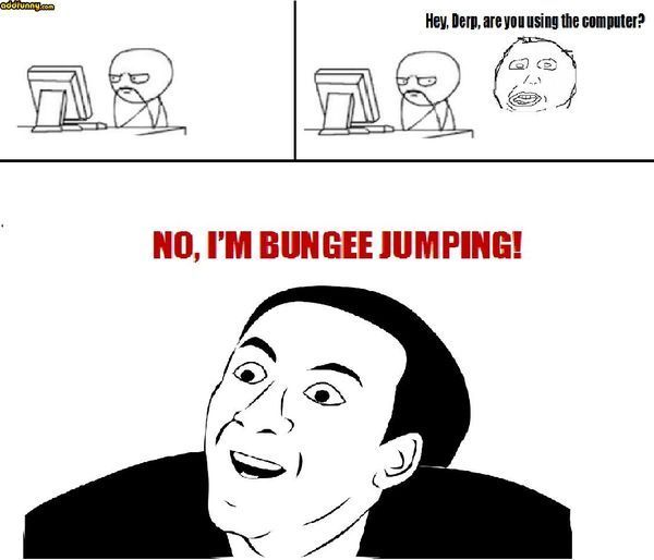 Hey Derp, are you using the computer? No, I`m bungee jumping!