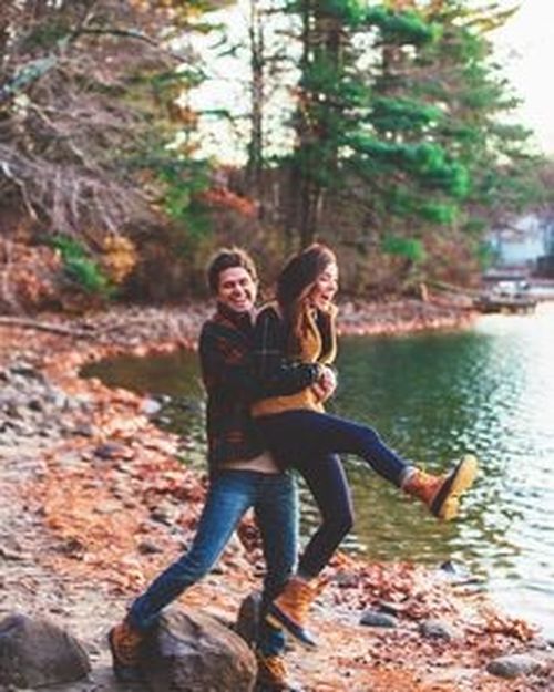 happy couple at the lake