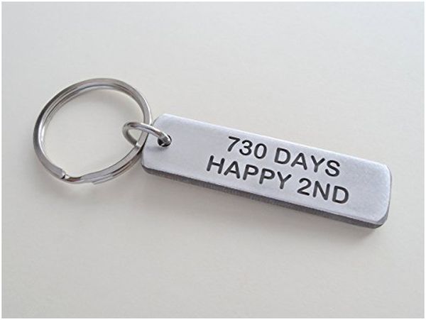 Aluminum Tag Keychain with 730 Days, Happy 2nd