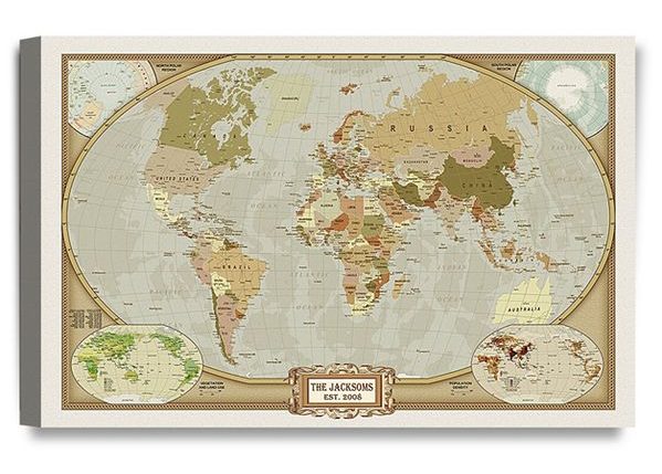 Classic Cotton World Map with Personalized Prints