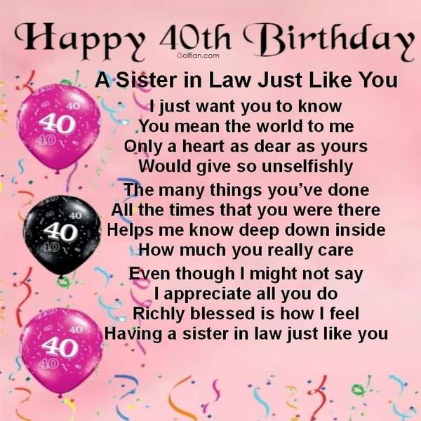 Good 40th Birthday Messages for Sister